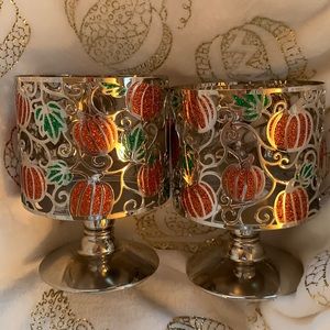2 new Bath and Body pumpkin pedestal candle holders